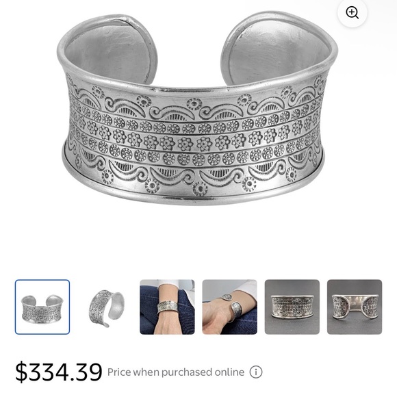 Sterling Silver Floral Stamped Cuff - Picture 11 of 12